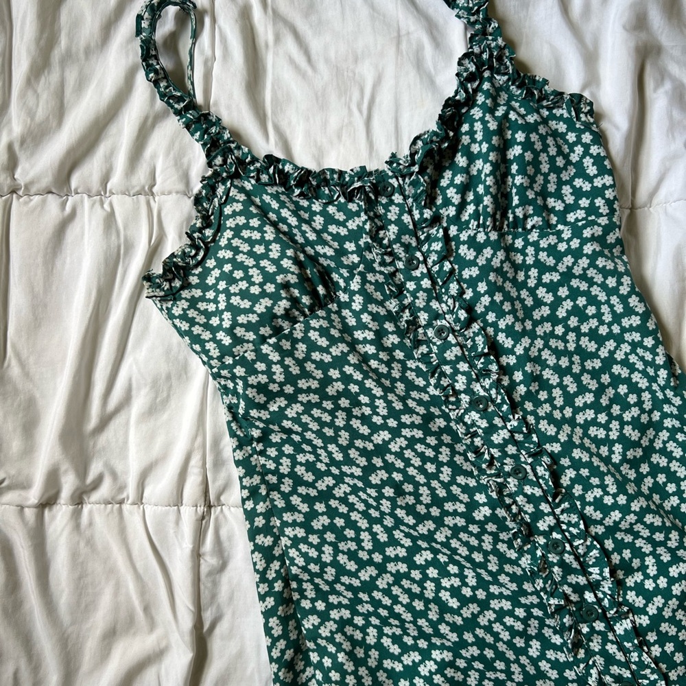 Green Floral Dress with Ruffle Straps